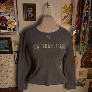 Y2K New York Jeans Graphic Long Sleeve T-Shirt Women's Small/Medium Gray